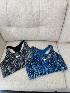 Nike Patterned Racerback Sports Bras - Blue & Black